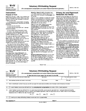 Form W-4V Voluntary Withholding Request