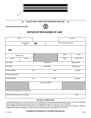 Tennessee Notice of Discharge of Lien