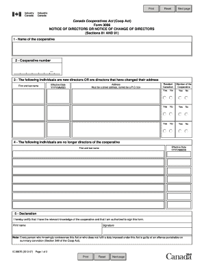 Canada Cooperatives Act Form 3006