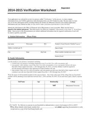 2014-2015 Verification Worksheet