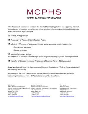 Form I-20 Application Checklist