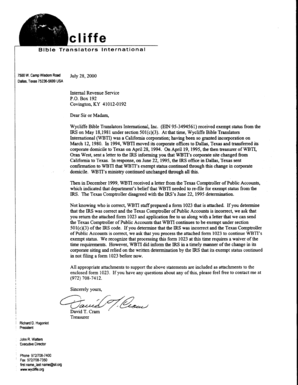 IRS Form 1023 Application for Recognition of Exemption