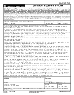 VA Form 21-4138 Statement in Support of Claim