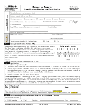University of Massachusetts Substitute W-9 Form