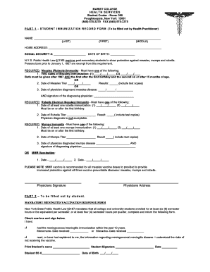 Marist College Student Immunization Record Form