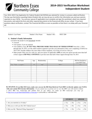 2014–2015 Verification Worksheet