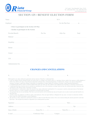 Section 125 Benefit Election Form
