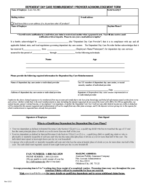 Dependent Day Care Reimbursement Form