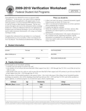 2009-2010 Verification Worksheet