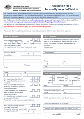 Australian Personal Imports Vehicle Application