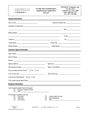 FireWatch Garage & Garagekeepers Supplemental Application