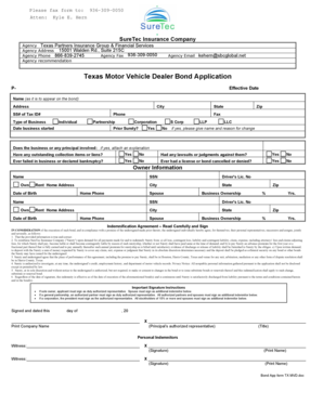 Texas Motor Vehicle Dealer Bond Application