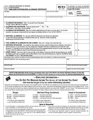 Missouri Employee Withholding Allowance Certificate
