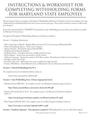 Maryland Employee Withholding Allowance Certificate