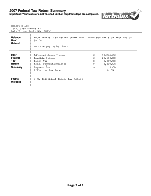 2007 US Federal Tax Return Form 1040