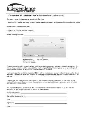 Authorization Agreement for Direct Deposits (ACH Credits)