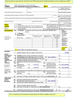 2011 Form 1040A US Individual Income Tax Return