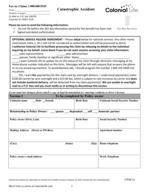 Colonial Life Claim Form