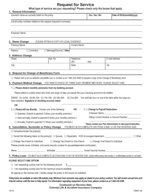 Colonial Life Request for Service Form