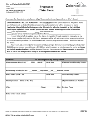 Colonial Life Pregnancy Claim Form