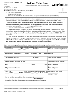 Colonial Life Accident Claim Form