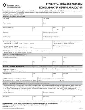 Wisconsin Residential Rewards Program Home and Water Heating Application