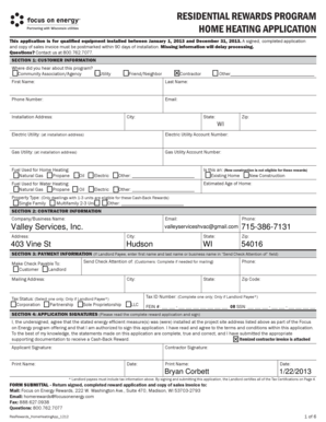 Wisconsin Residential Rewards Program Home Heating Application
