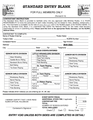 Standard Entry Blank for Little Britches Rodeo
