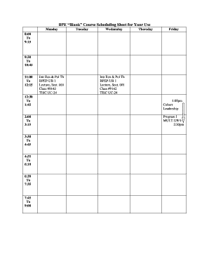 Course Scheduling Sheet Template