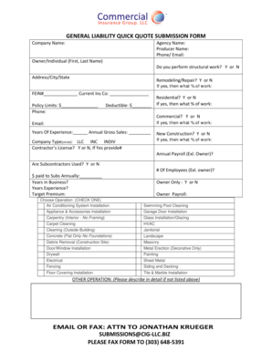 General Liability Quick Quote Submission Form