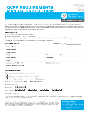 QCPP Requirements Manual Order Form