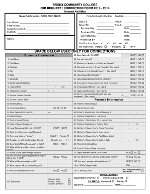 Bronx Community College ISIR Request/Correction Form