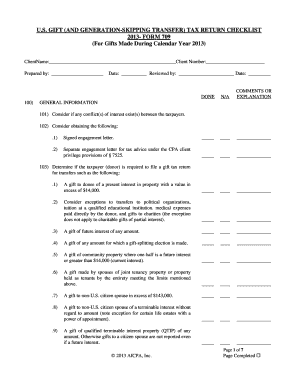 US Gift Tax Return Checklist Form 709