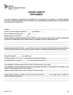 Liquor Liability Supplement Form