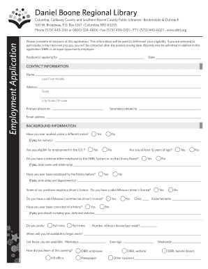 Daniel Boone Regional Library Employment Application