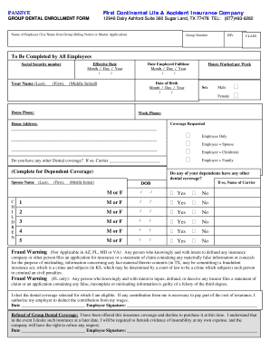 Group Dental Enrollment Form - First Continental Life