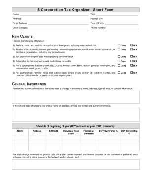 S Corporation Tax Organizer—Short Form