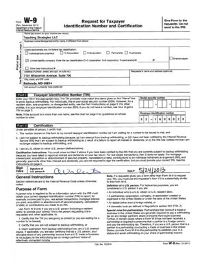 IRS Form W-9 Request for Taxpayer Identification Number and Certification
