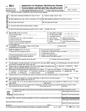 Form SS-4 Application for Employer Identification Number