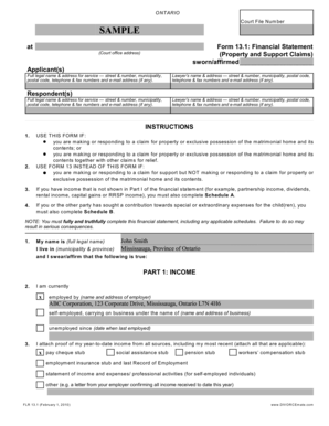 Ontario Form 13.1 Financial Statement