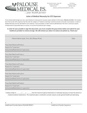 Letter of Medical Necessity for OTC Expenses