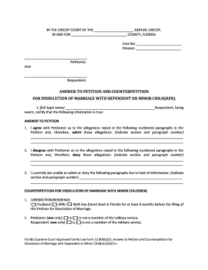 Answer to Petition and Counterpetition for Dissolution of Marriage