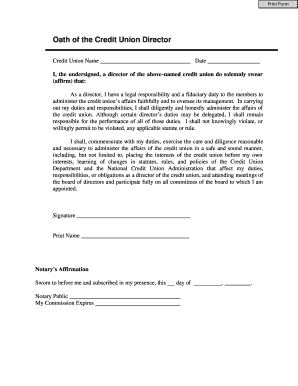 Oath of the Credit Union Director