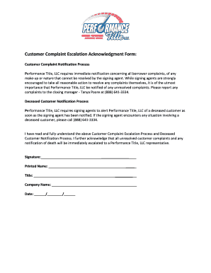 Customer Complaint Escalation Acknowledgment Form