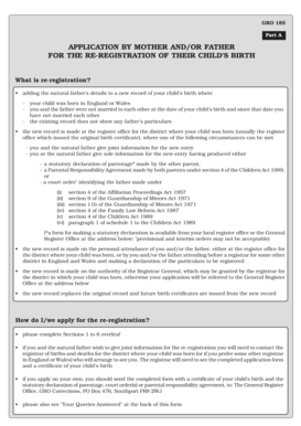 UK Child Birth Re-Registration Form