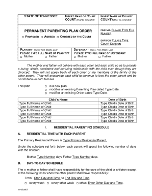 Tennessee Permanent Parenting Plan Order