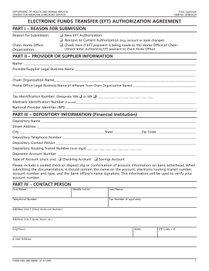 US Medicare EFT Authorization Agreement