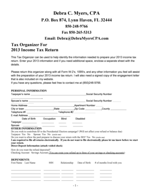 2013 Income Tax Return Organizer