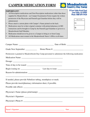 Camper Medication Permission Form