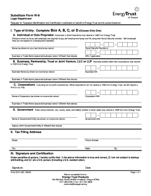 Substitute Form W-9 for Energy Trust